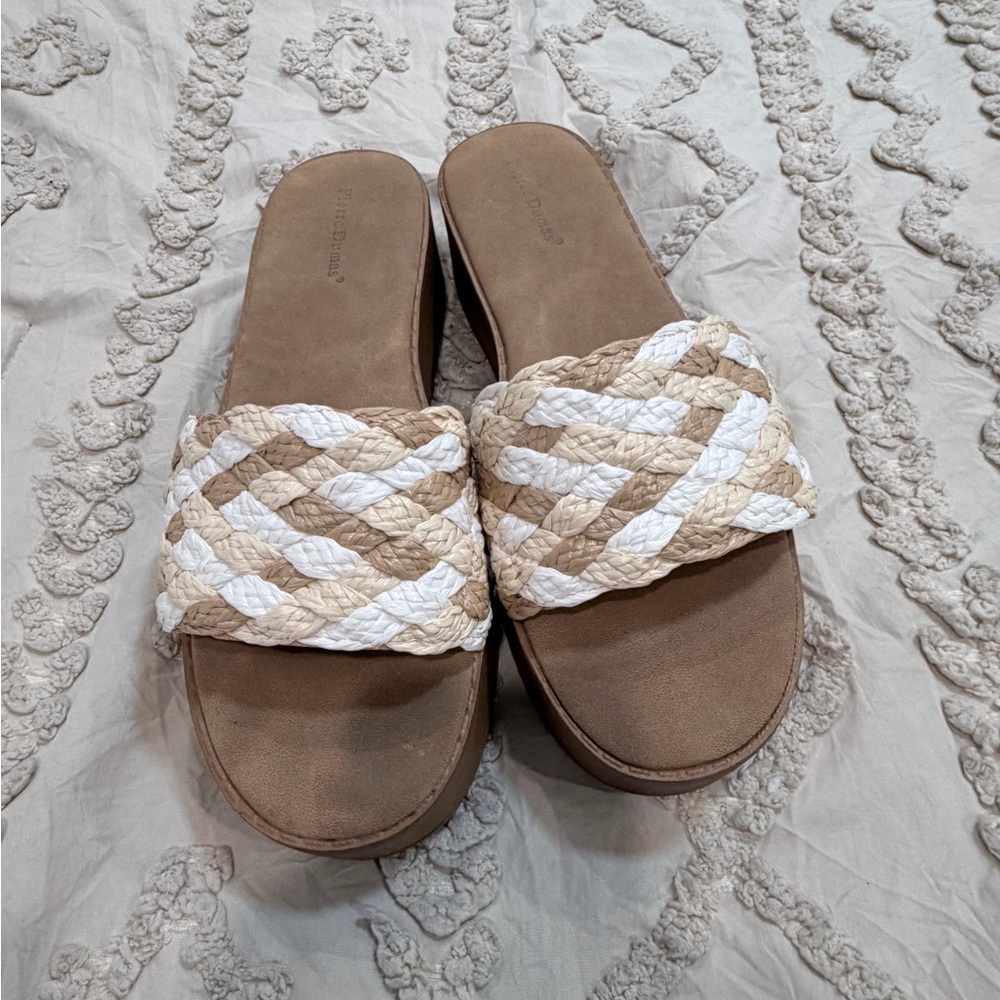 Pierre Dumas Braided Slide Sandals in White and Tan